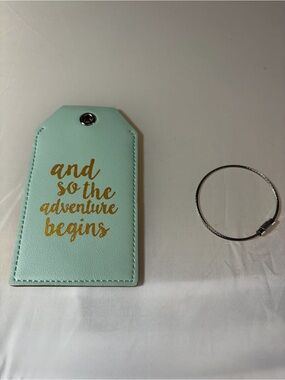 Casmonal 'And so Adventure begins' faux leather luggage tag teal